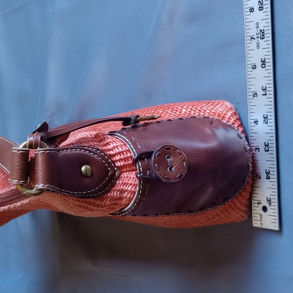 Fossil Shoulder Bag Purse 75082 Brown Orange Woven Twine Leather Straw Rafia - Picture 5 of 11